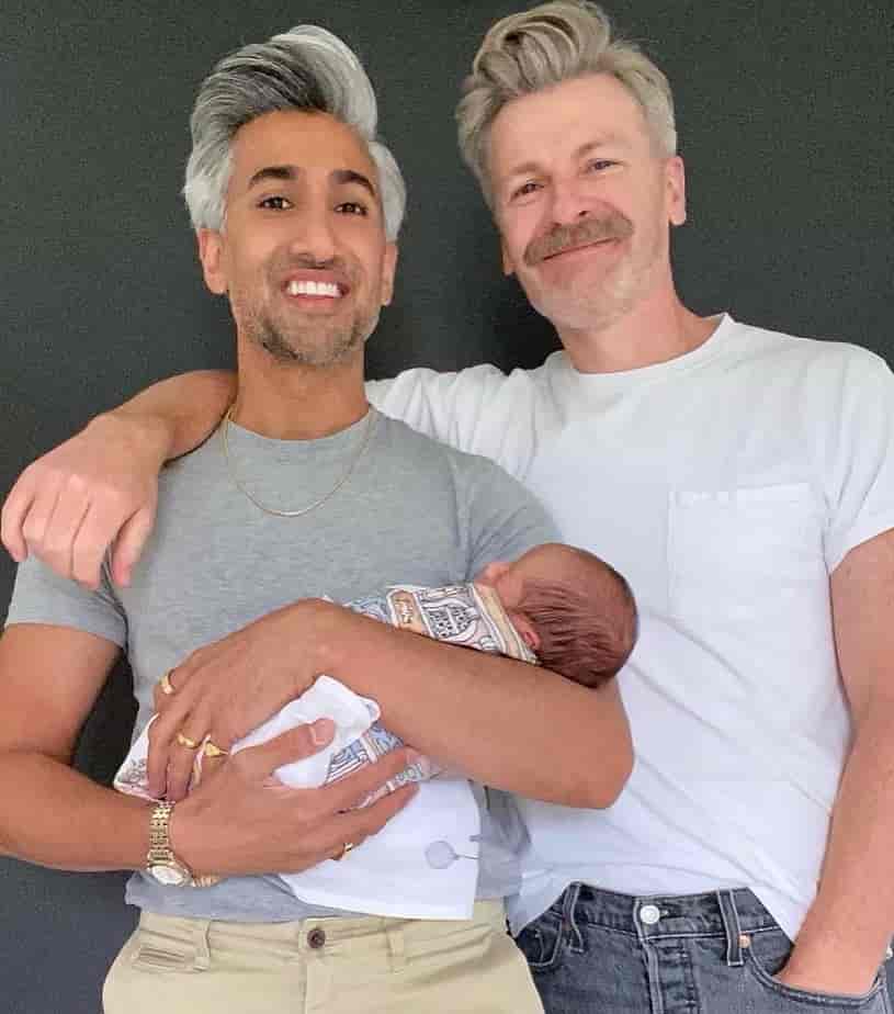 Rob France and Tan France with their newborn baby boy from surrogacy.